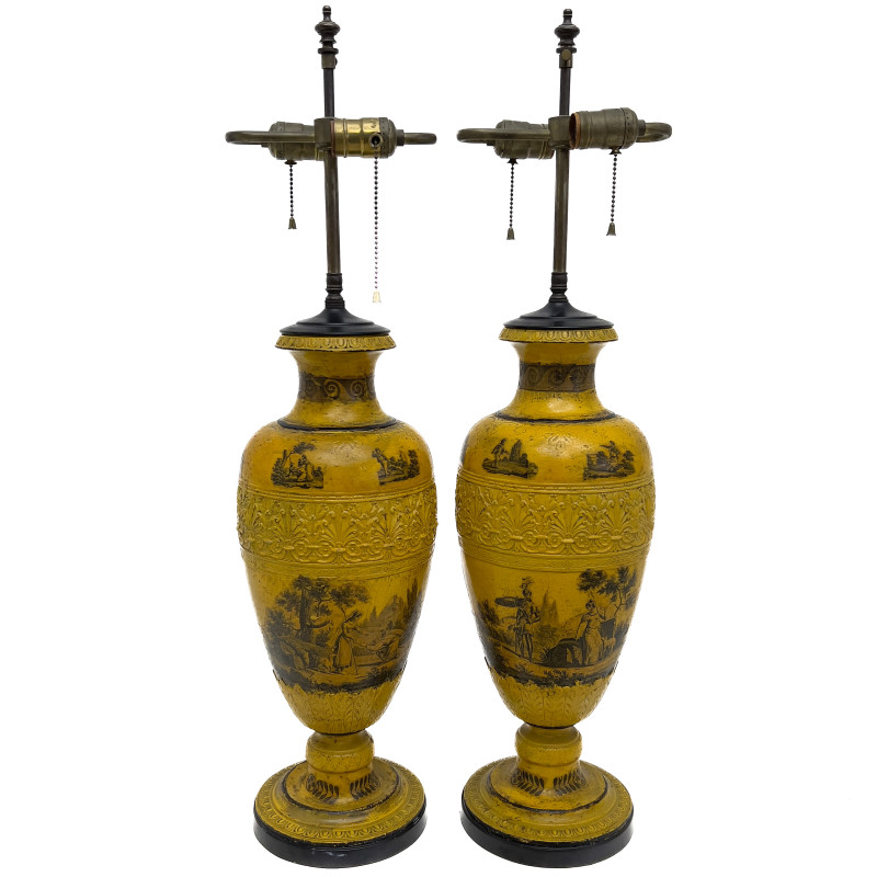 Pair of Italian Tole Urn Table Lamps