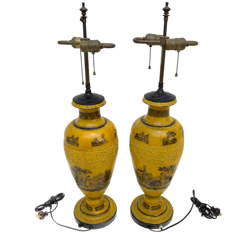 Pair of Italian Tole Urn Table Lamps