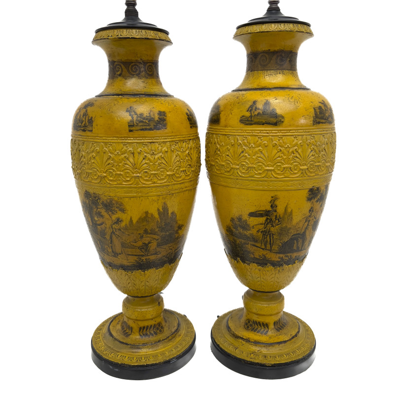 Pair of Italian Tole Urn Table Lamps
