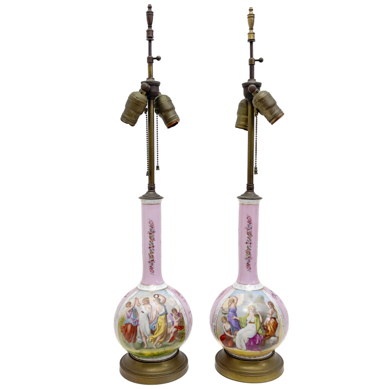 Pair of Dresden Style Porcelain Table Lamps