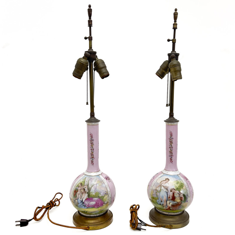 Pair of Dresden Style Porcelain Table Lamps