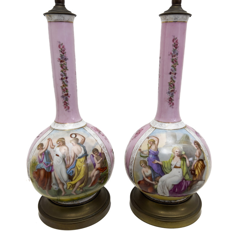 Pair of Dresden Style Porcelain Table Lamps