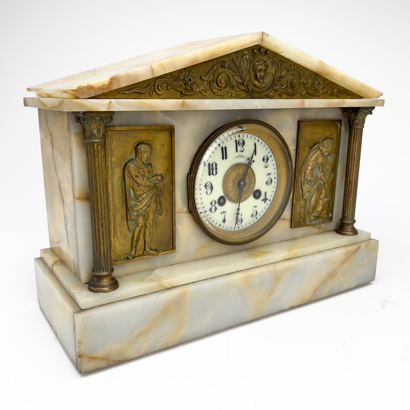 Neo Classical Gilt Brass Mounted Onyx Mantle Clock