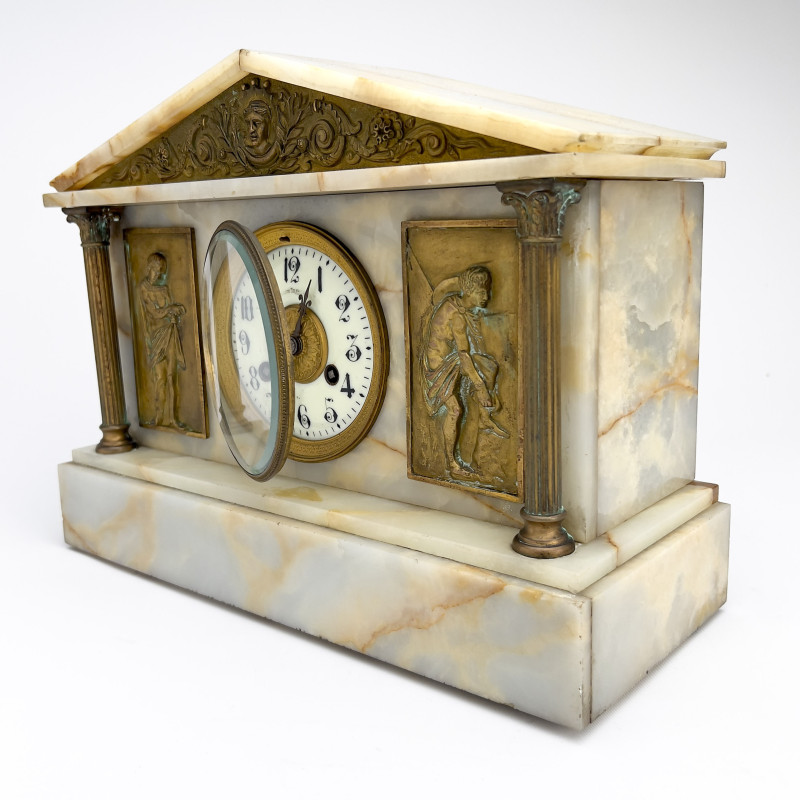 Neo Classical Gilt Brass Mounted Onyx Mantle Clock