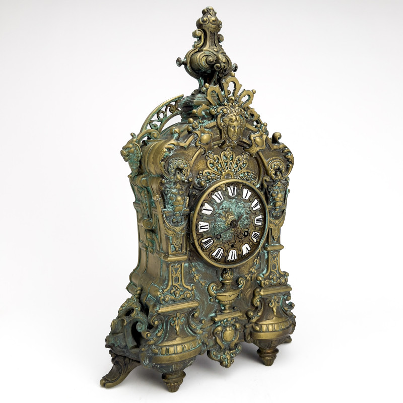French Louis XIV Style Brass Mantel Clock