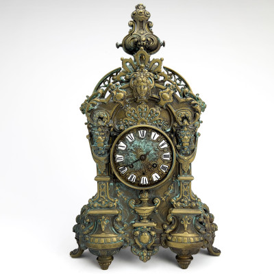 French Louis XIV Style Brass Mantel Clock
