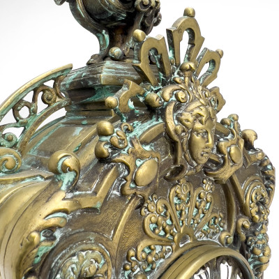 French Louis XIV Style Brass Mantel Clock