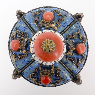 Viennese Gemstone Encrusted Silver Boudoir Clock