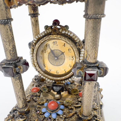 Viennese Gemstone Encrusted Silver Boudoir Clock