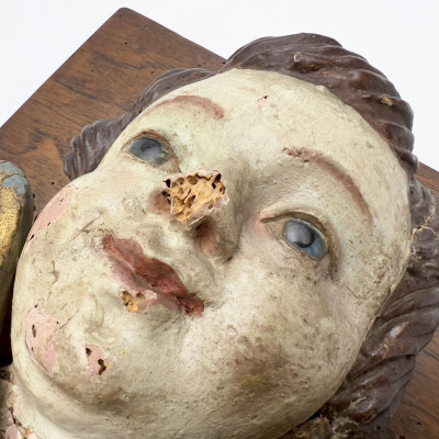 Antique Polychrome Putto Angel Head Architectural Fragment