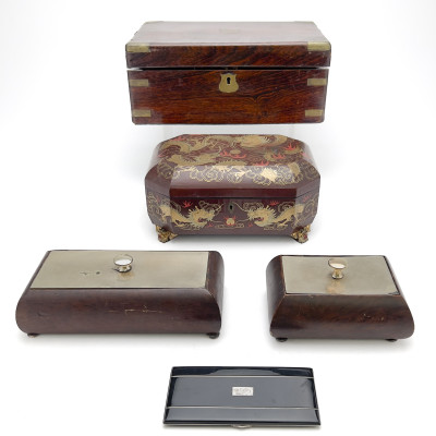 Image for Lot Antique lap desk, Chinese lacquer jewelry box, and more boxes