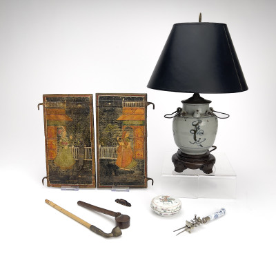 Image for Lot Chinese Wine Jar Lamp & Other Mostly Asian Objects