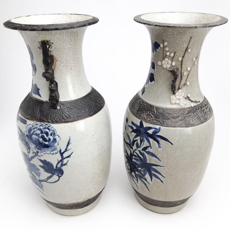 A Pair of Chinese Crackle Glazed Baluster Vases
