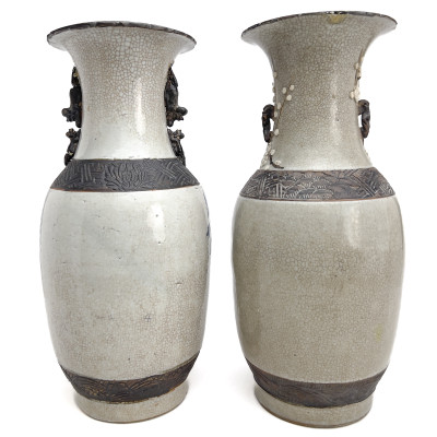A Pair of Chinese Crackle Glazed Baluster Vases