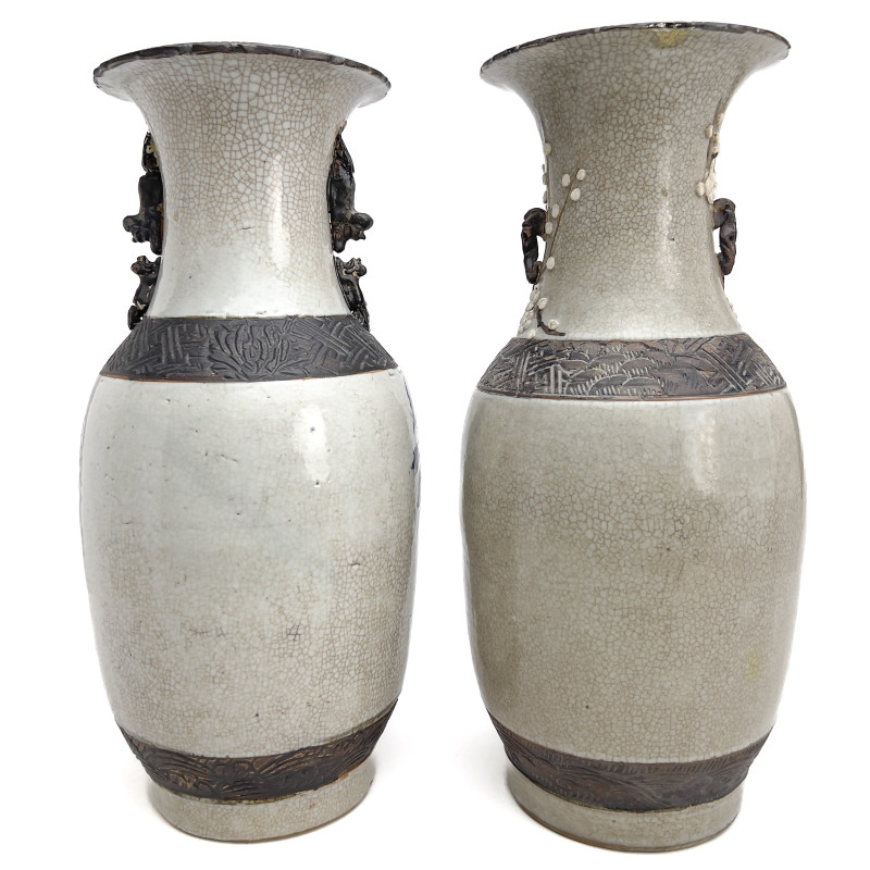 A Pair of Chinese Crackle Glazed Baluster Vases