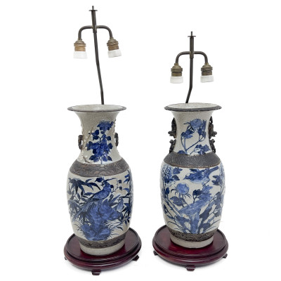 A Pair of Chinese Crackle Glazed Baluster Vases