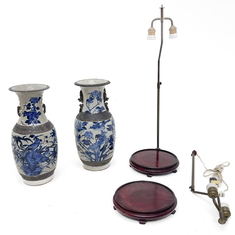 A Pair of Chinese Crackle Glazed Baluster Vases