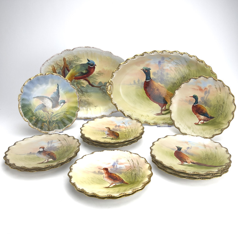 Limoges Bird Plates and Platters, Group of 14