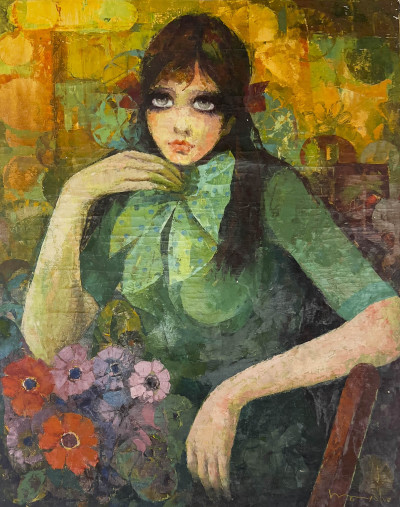 Image for Lot Lady with Big Eyes and Flowers