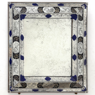 Image for Lot Venetian Etched and Blue Glass Mirror