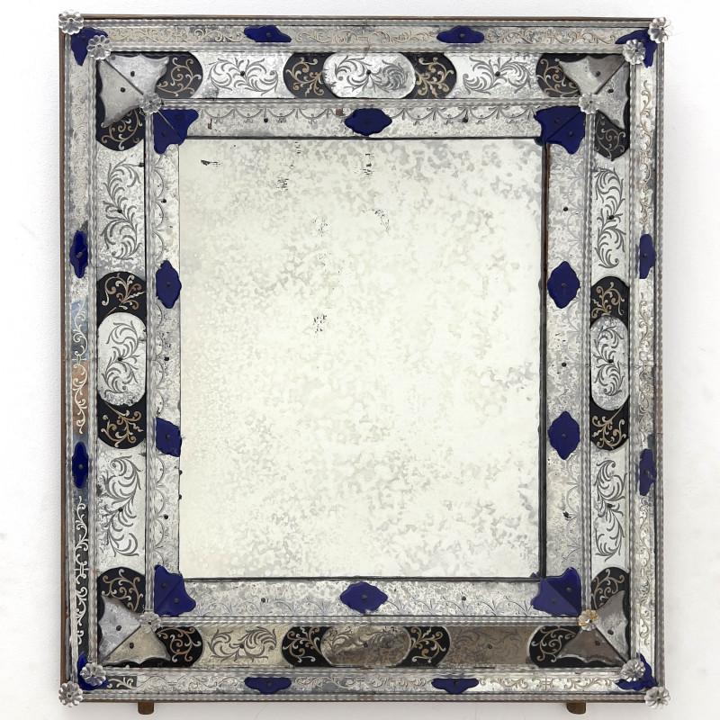 Venetian Etched and Blue Glass Mirror