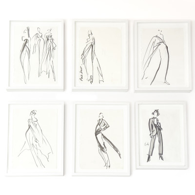 Image for Lot Joe Eula - Six Black and White Drawings from Yves Saint Laurent's Final Couture Show