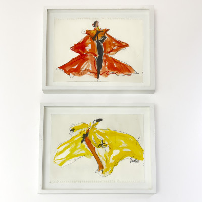 Image for Lot Joe Eula - Two Drawings Including Designs from Yves Saint Laurent's Final Couture Show