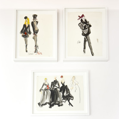 Image for Lot Joe Eula - Three Drawings Including Designs from Yves Saint Laurent's Final Couture Show