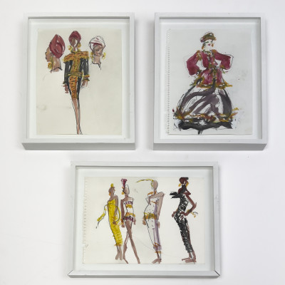 Image for Lot Joe Eula - Three Drawings, Including Designs from Yves Saint Laurent's Final Couture Show