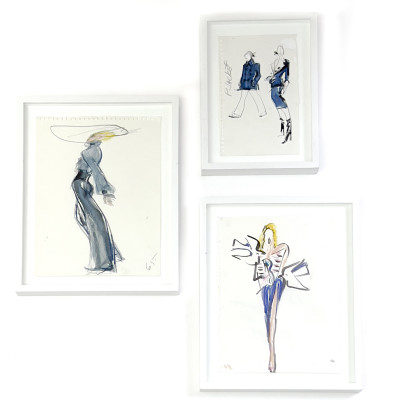 Image for Lot Joe Eula - Three Drawings Including Designs From Yves Saint Laurent's Final Couture Show