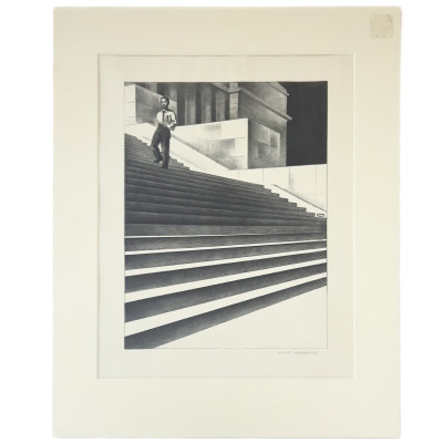 Image for Lot Louis Lozowick - Boy on Library Steps