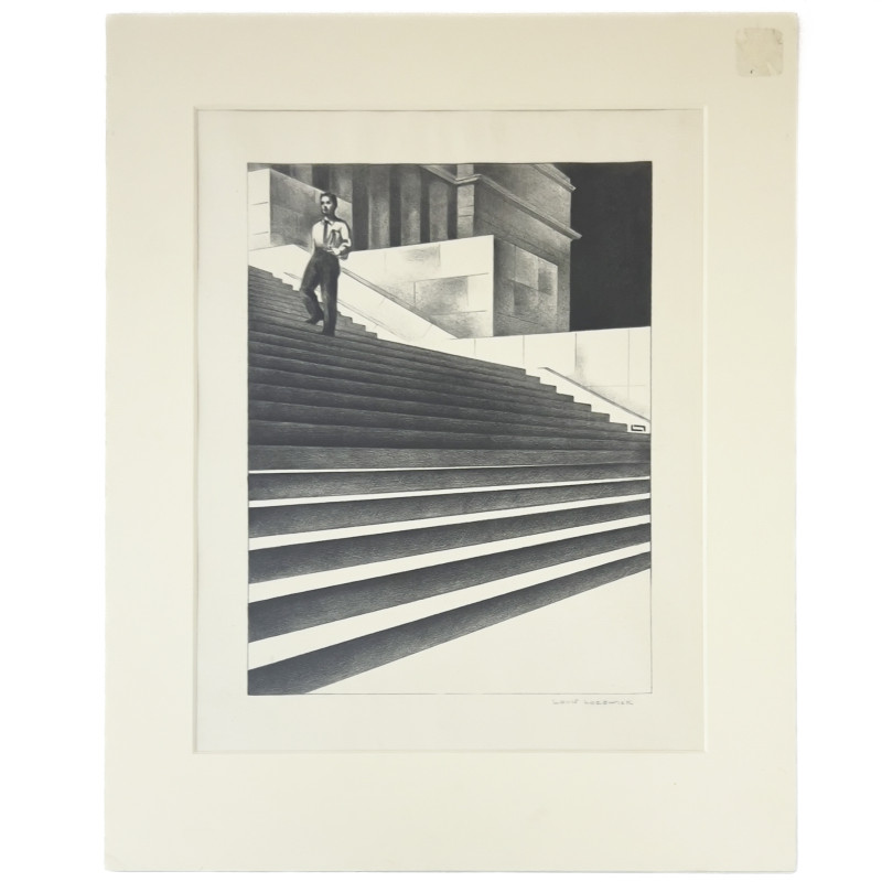 Louis Lozowick - Boy on Library Steps