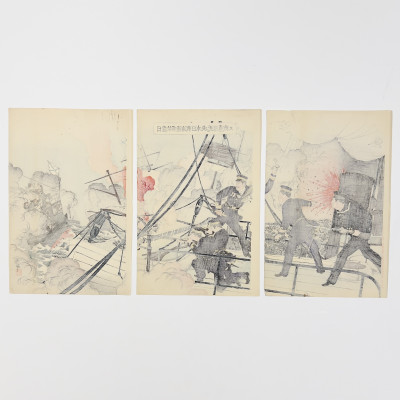 Adachi Ginkō - Fight Scene Sino Japanese War (Triptych)