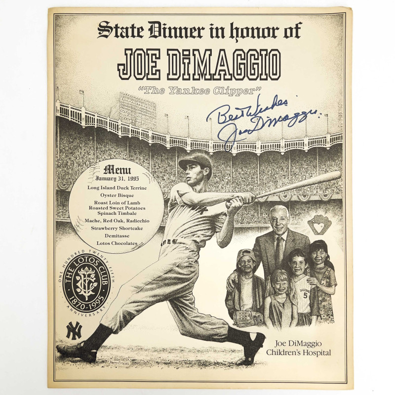Lotos Club State Dinner Menu, Signed by Joe DiMaggio