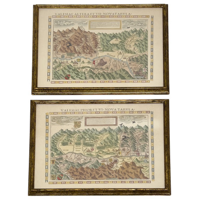 Image for Lot After Sebastian Münster - Two Hand Colored Maps of Switzerland (Valais)