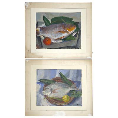 Image for Lot Albert Bela Bauer - Untitled (Still Lifes with Fish), Two