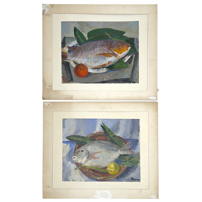 Albert Bela Bauer - Untitled (Still Lifes with Fish), Two
