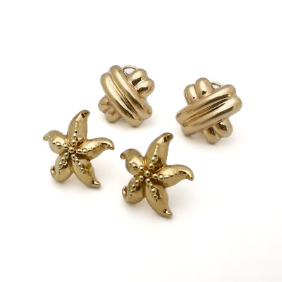 Yellow Gold Earrings, Two Pairs, Starfish and Knots