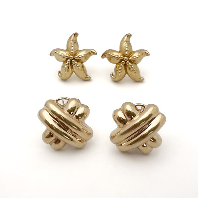 Yellow Gold Earrings, Two Pairs, Starfish and Knots