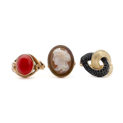 Three Gold Rings Set with Gems