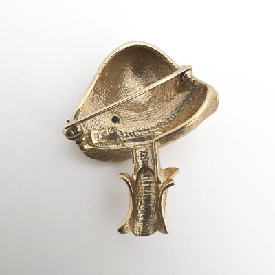 Diamond and Emerald Gold Mushroom Brooch