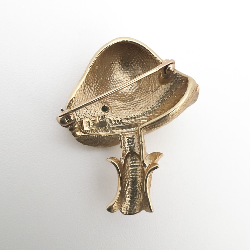 Diamond and Emerald Gold Mushroom Brooch