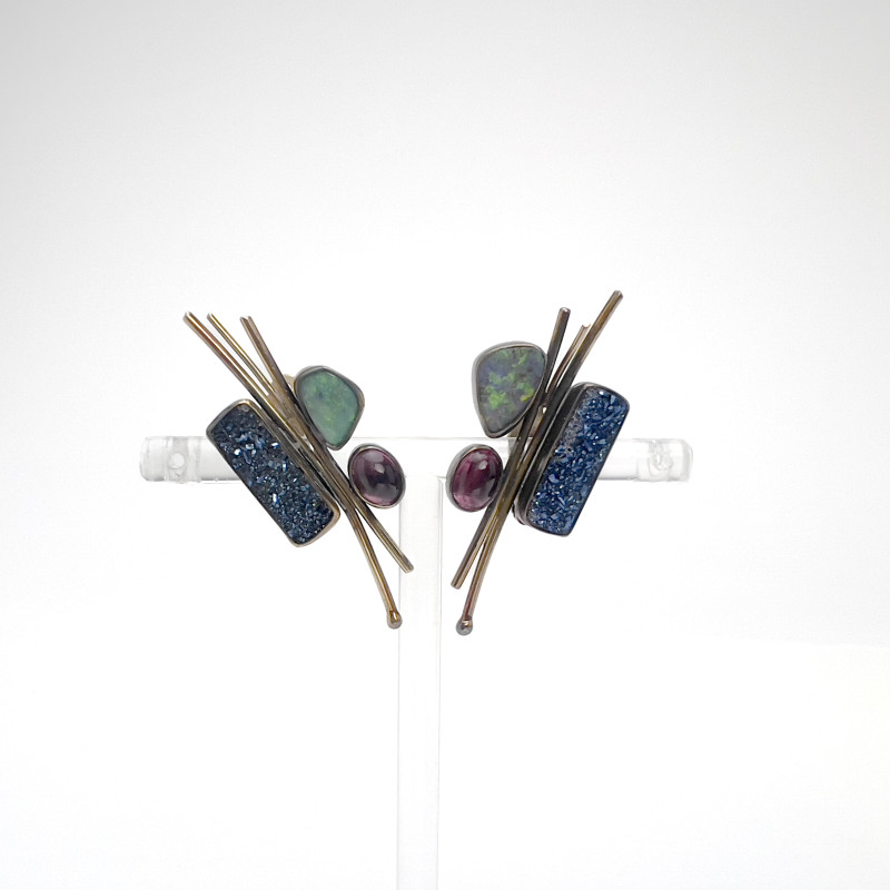 Jennifer Kalled - Opal, Tourmaline and Quartz Gold Earrings