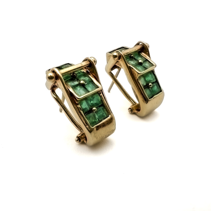 Gold and Emerald Belt Buckle Earrings