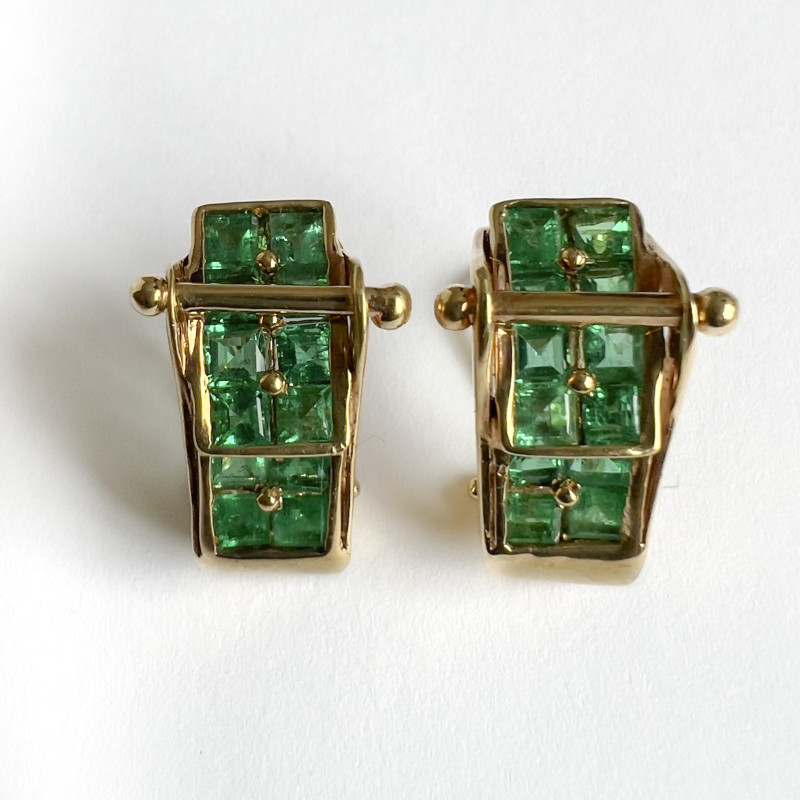Gold and Emerald Belt Buckle Earrings
