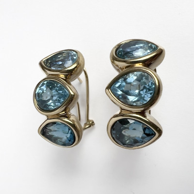 Italian Yellow Gold with Blue Topaz Earrings