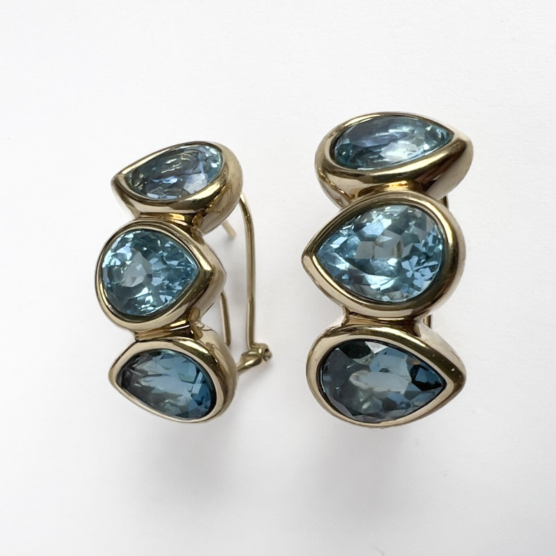 Italian Yellow Gold with Blue Topaz Earrings