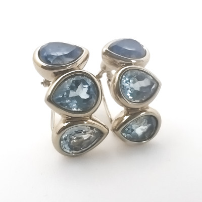 Italian Yellow Gold with Blue Topaz Earrings