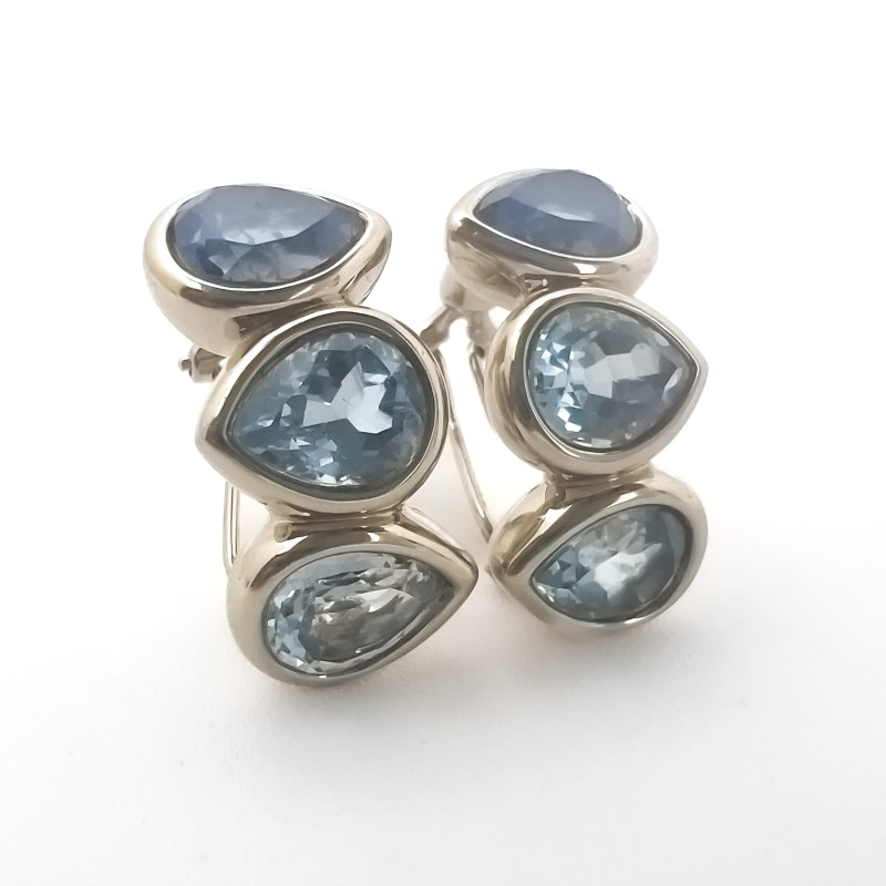 Italian Yellow Gold with Blue Topaz Earrings