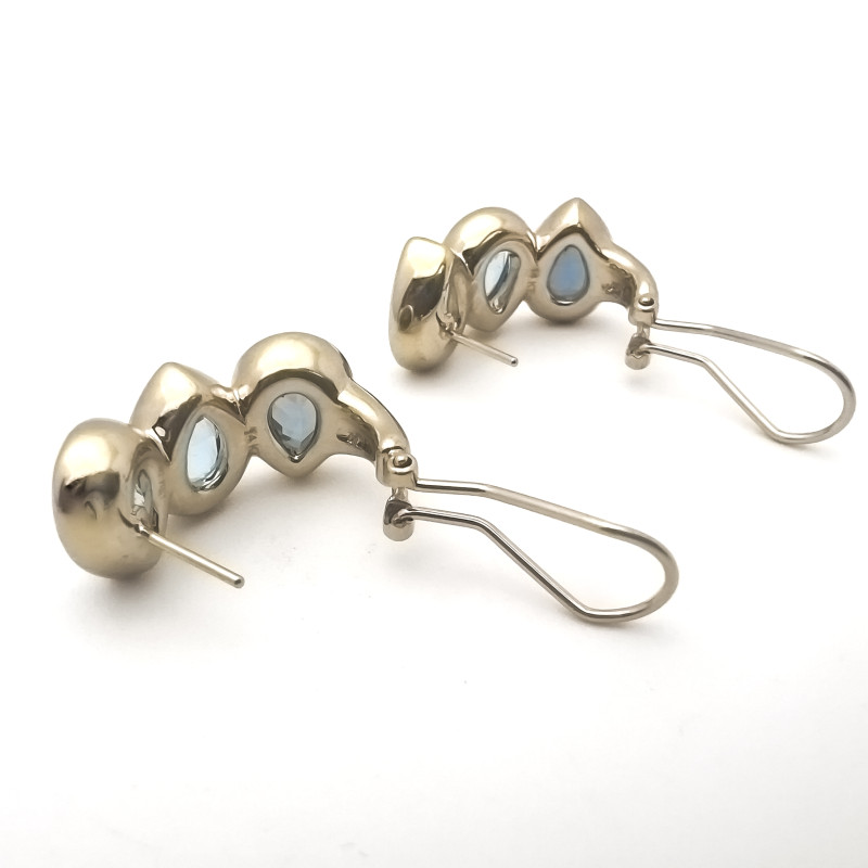 Italian Yellow Gold with Blue Topaz Earrings